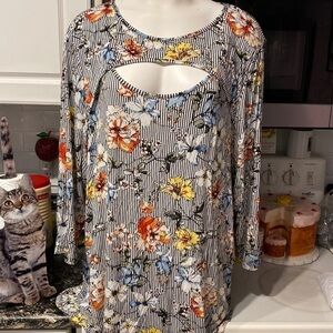 H womens Kim & Cami casual floral stretch 3/4 sleeve plus size top 3X